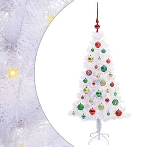 vidaXL Konstgjord julgran med 150 LED-lampor Vit 120 cm PVC och St&aring;l