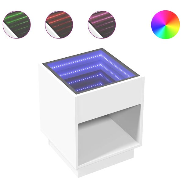 vidaXL Soffbord med Infinity LEDs vit 40x40x50 cm