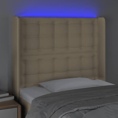 vidaXL Sänggavel LED gräddvit 83x16x118/128 cm tyg