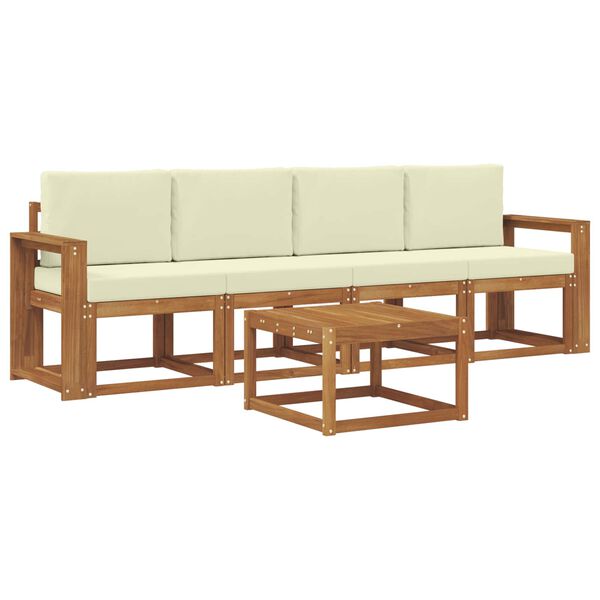 vidaXL Utomhussoffset med kudde 5 pcs Naturlig och Gr&auml;dde