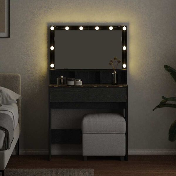 vidaXL Smyckebord med l&aring;da Svart Ek 80 x 41 x 134,5 cm Konstruerat tr&auml;