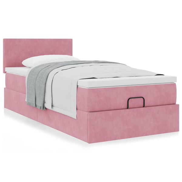 vidaXL Ottoman sängram med madrass rosa 100x200 cm sammet