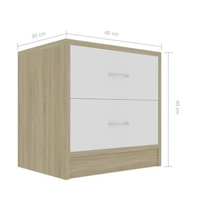 vidaXL Sängbord 2 st vit och sonoma-ek 40x30x40 cm konstruerat trä