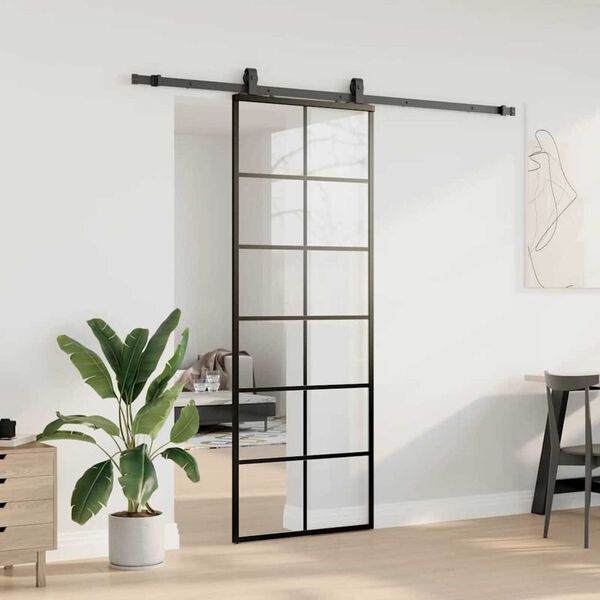 vidaXL Skjutd&ouml;rr med beslag svart 76x205 cm ESG-glas