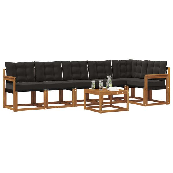 vidaXL Utomhussoffset med kudde 7 pcs Naturlig och svart