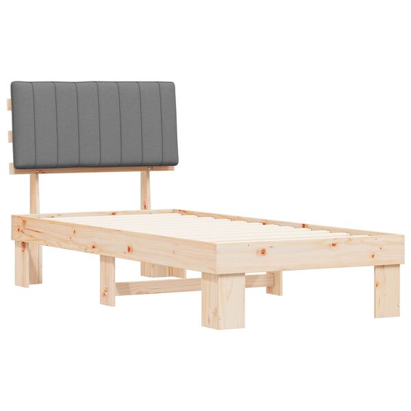 vidaXL S&auml;ngram med Kl&auml;dd Huvudgavel Ljusgr&aring; 90 x 190 cm Massiv furu