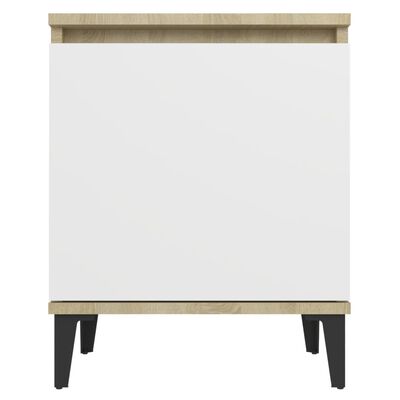 vidaXL Sängbord med metallben sonoma-ek och vit 40x30x50 cm