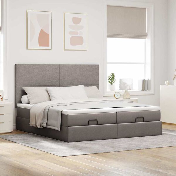 vidaXL Ottoman s&auml;ngram med madrasser taupe 160x200 cm tyg