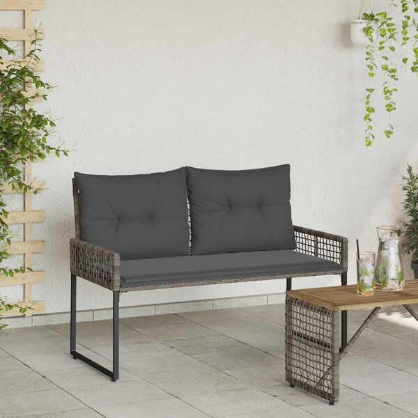 vidaXL Utomhusb&auml;nk med kudde Gr&aring; 118 x 55 x 82 cm PE Rattan och Tyg