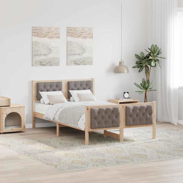 vidaXL S&auml;ngram med huvudgavel Taupe 135 x 190 cm Massiv furu