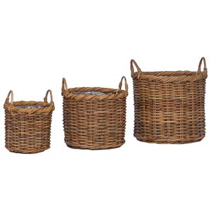 vidaXL Planteringskorg med lagring 3 pcs Brun Kubu Rattan