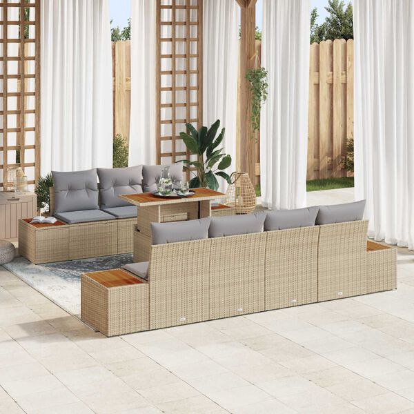 vidaXL Tr&auml;dg&aring;rdsoffset med lagring 8 pcs Beige Poly rattan