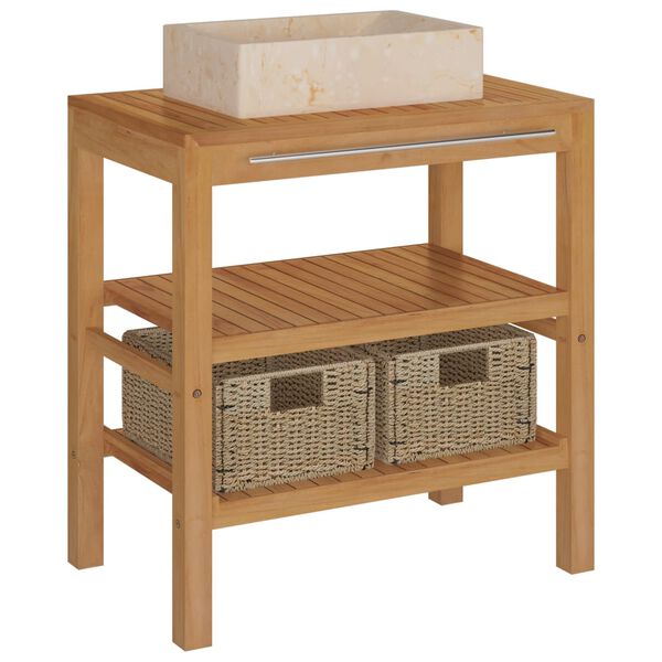 vidaXL Badrumsundersk&aring;p teak med handfat marmor gr&auml;ddvit