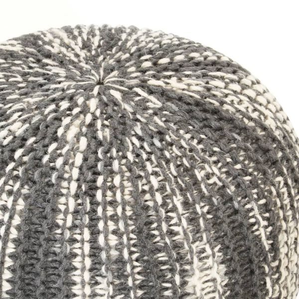 vidaXL Handstickad puff m&ouml;rkgr&aring; och vit 50x35 cm ull