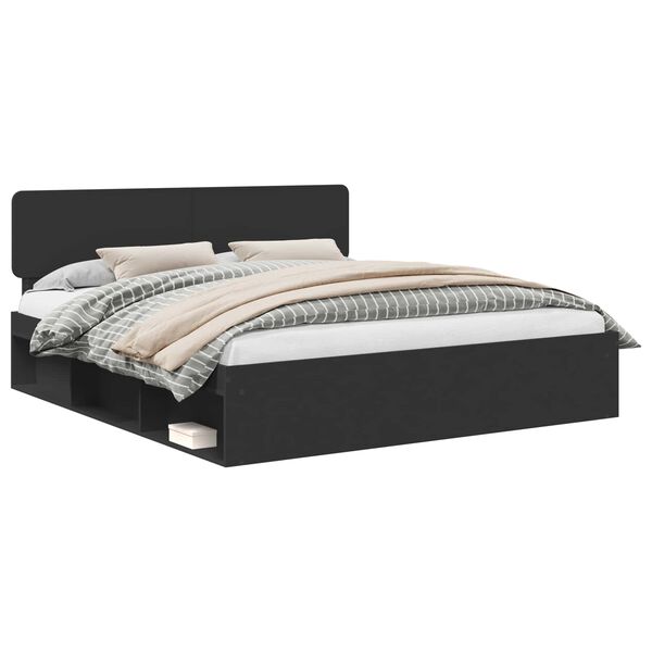 vidaXL S&auml;ngram med huvudgavel Svart 200 x 200 cm Massiv furu