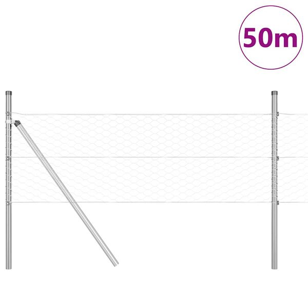 vidaXL Staket med stolpar Silver 0.5 x 50 m PVC-belagd st&aring;l