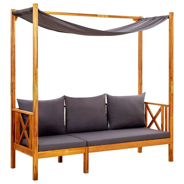 vidaXL Trädgårdsbänk med baldakin och fotpallar massivt akaciaträ