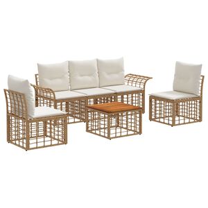 vidaXL Utomhussoffset 6 st 5-sits Naturlig och Creamvit Polyester