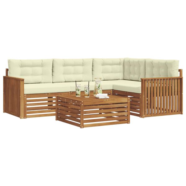 vidaXL Utomhussoffset med kudde 5 pcs Naturlig och Gr&auml;dde