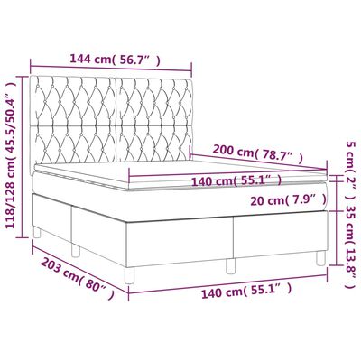 vidaXL Ramsäng med madrass & LED gräddvit 140x200 cm tyg