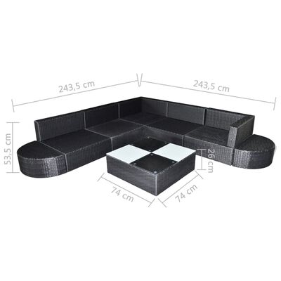 vidaXL Loungegrupp med dynor 8 delar konstrotting svart