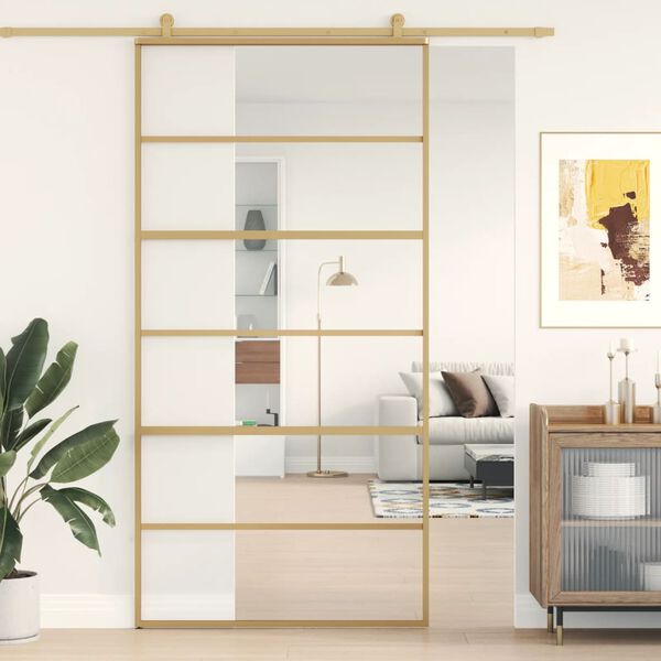 vidaXL Skjutd&ouml;rr guld 102,5x205 cm klart ESG-glas och aluminium