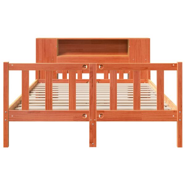 vidaXL Säng med bokhylla utan madrass vaxbrun 150x200 cm massiv trä
