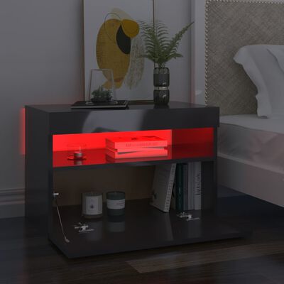 vidaXL Sängbord med LED-belysning 2 st grå högglans 60x35x40 cm