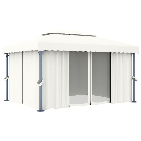 vidaXL Paviljong med draperi 4x3 m gräddvit aluminium
