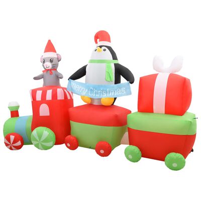 vidaXL Uppblåsbar pingvin & mus på tåg LED IP44 350 cm