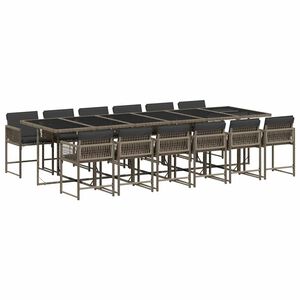 vidaXL Matgrupp f&ouml;r tr&auml;dg&aring;rden med dynor 13 delar gr&aring; konstrotting