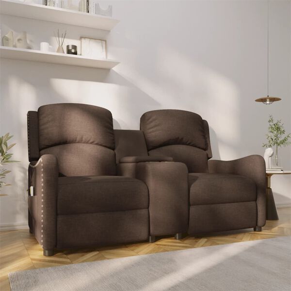 vidaXL Massagef&aring;t&ouml;lj med kopph&aring;llare 2-sits brun tyg