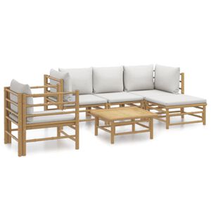vidaXL Loungegrupp 6 delar ljusgr&aring;a dynor bambu