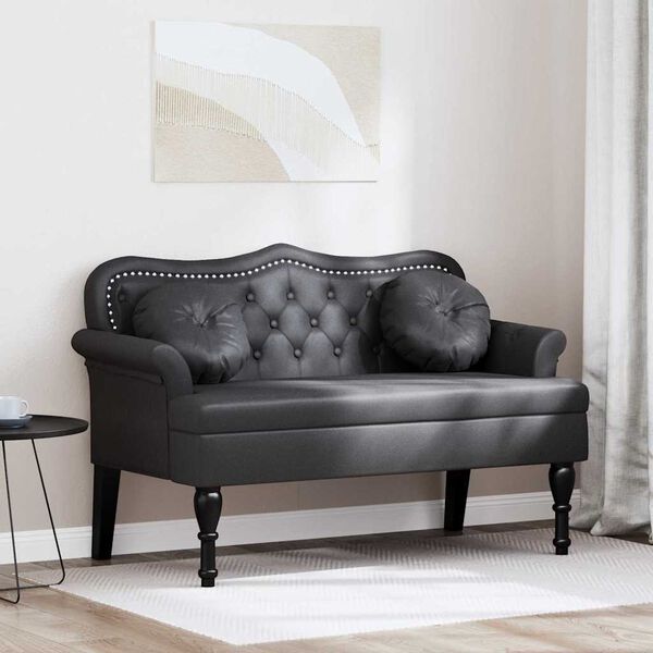 vidaXL Chesterfield B&auml;nk med kudde Svart 120,5 x 65 x 75 cm Konstl&auml;der