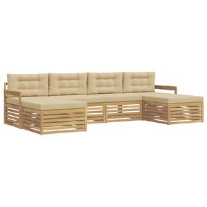 vidaXL Utomhussoffset 6 st Vit och Beige Massivt Akaciatr&auml;