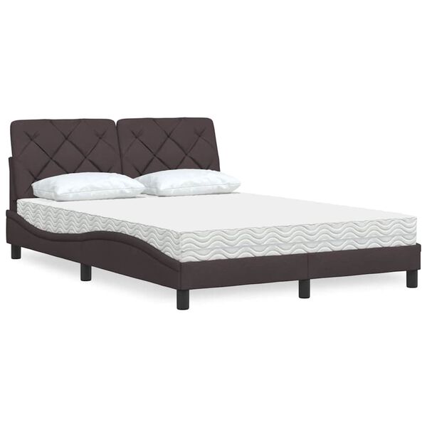 vidaXL Bed with Mattress Dark Brown 140x200 cm Fabric