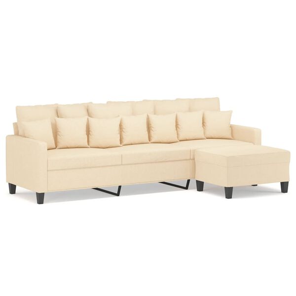 vidaXL 3-sitssoffa med fotpall gr&auml;ddvit 210 cm tyg