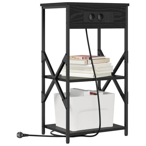 vidaXL Nattduksbord med hylla Svart Ek 41 x 31 x 76 cm Konstruerat tr&auml;