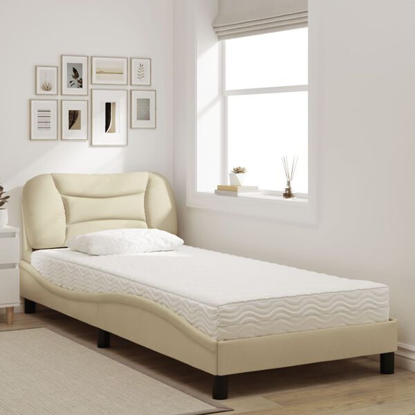 vidaXL Bed with Mattress "Hvar" Cream 90x190 cm Fabric