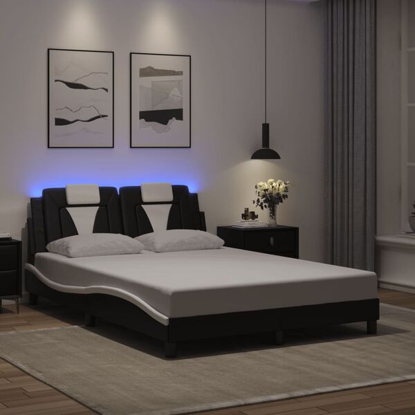 vidaXL Bed Frame "Viana" with LED without Mattress Black and White 140x190 cm