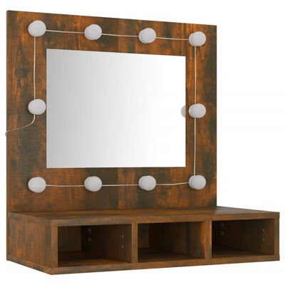 vidaXL Spegelskåp med LED rökfärgad ek 60x31,5x62 cm