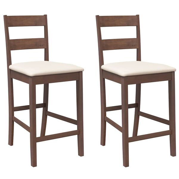 vidaXL Barstolar med kuddar 2 st, brunt, massivt trä, gummi