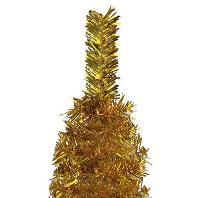 vidaXL Belyst plastgran slimmad med kulor guld 120 cm