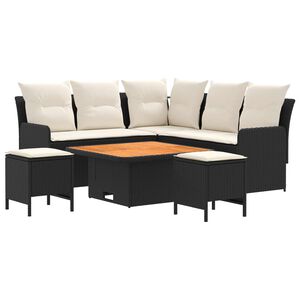 vidaXL M&ouml;belset 6 st Svart och kr&auml;m PE Rattan