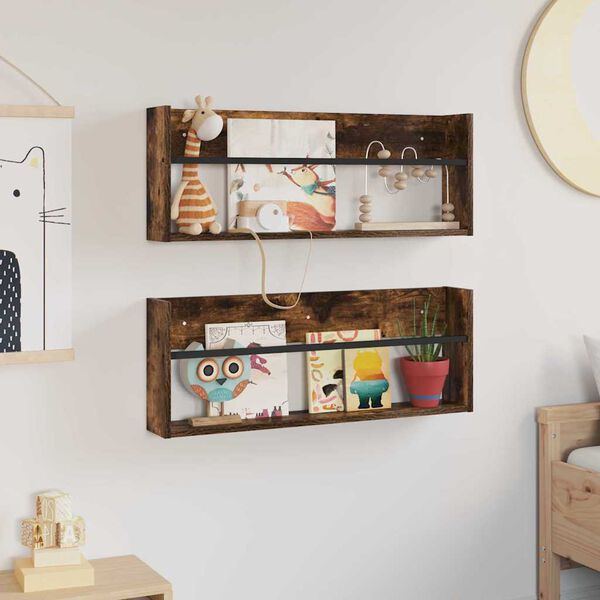 vidaXL Tidningshylla 2 pcs R&ouml;kt ek 80 x 12 x 30 cm Konstruerat tr&auml;