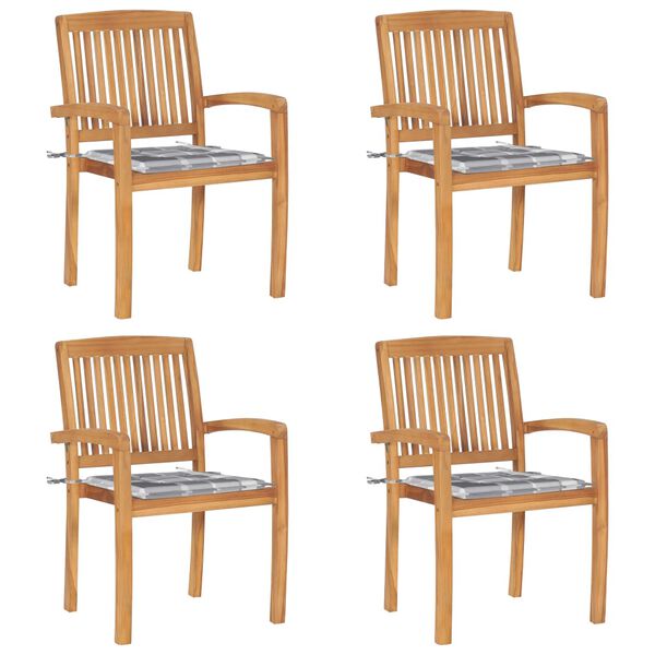 vidaXL Stapelbara trädgårdsstolar med dynor 4 st massiv teak