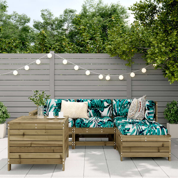 vidaXL Soffgrupp f&ouml;r tr&auml;dg&aring;rden 5 delar impregnerad furu