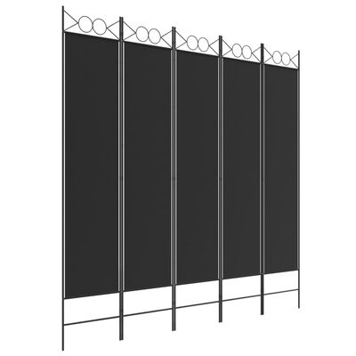 vidaXL Rumsavdelare 5 paneler svart 200x200 cm tyg