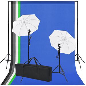 vidaXL Studioutrustning: 5 f&auml;rgade bakgrunder & 2 paraplyer
