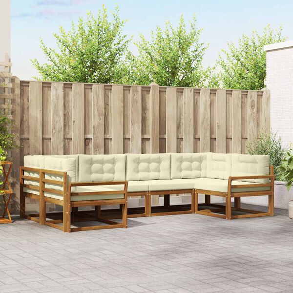 vidaXL Utomhussoffset med kudde 6 pcs Naturlig och Gr&auml;dde